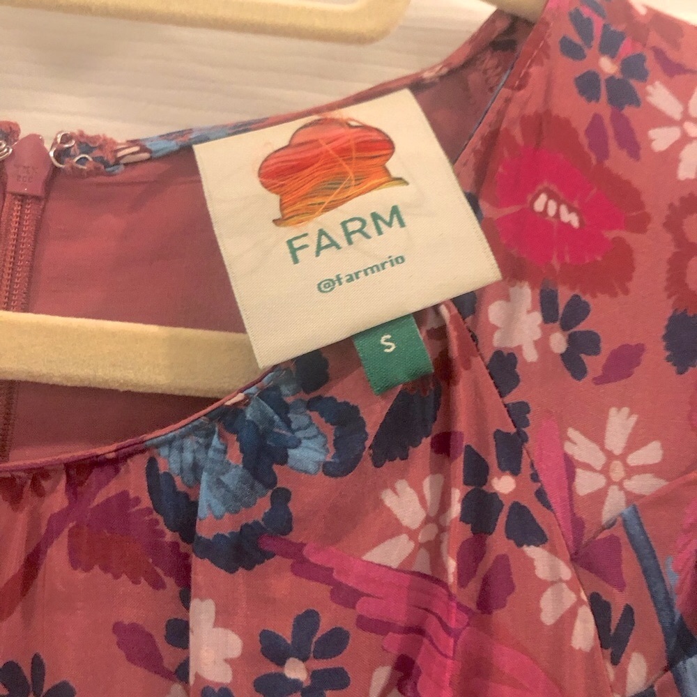 💥 FARM RIO Blush Floral Bird Mini Dress w Belt Sz S - Picture 13 of 13